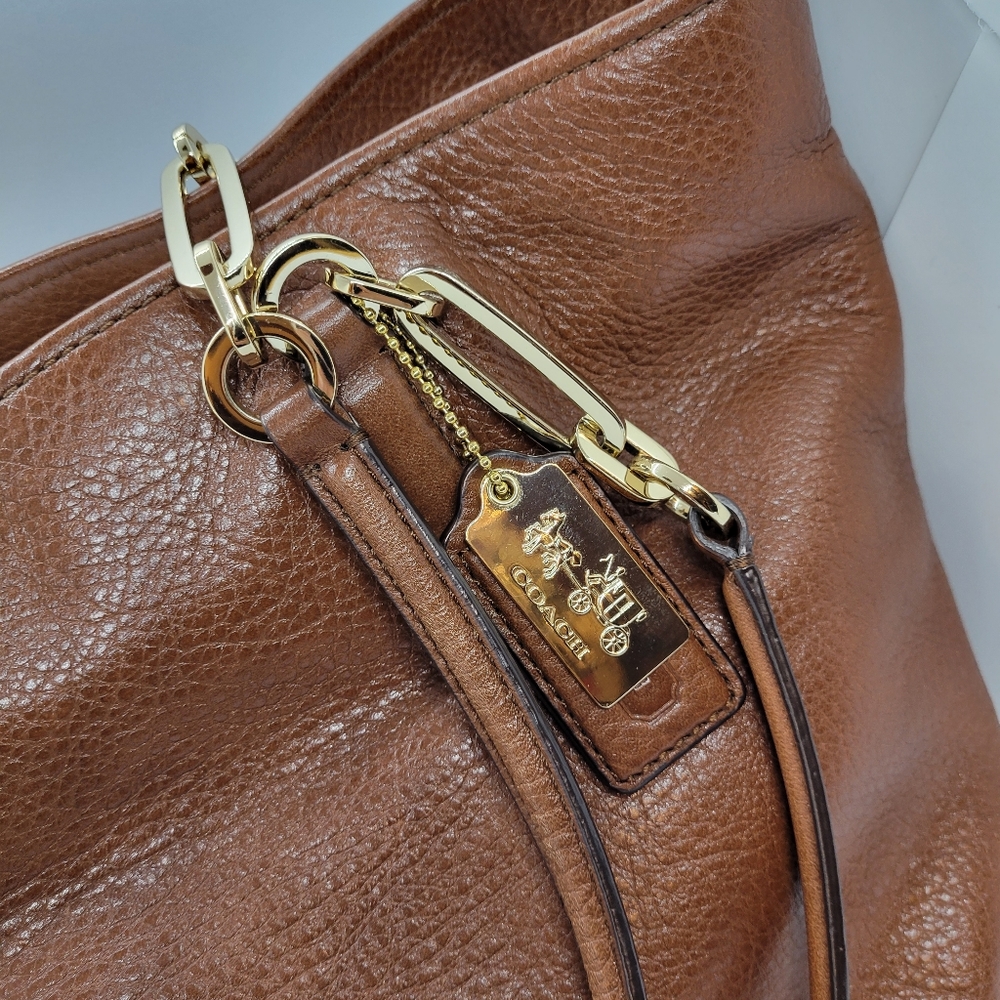 Cognac Pebble Leather COACH Tote Bag - Picture 2 of 16